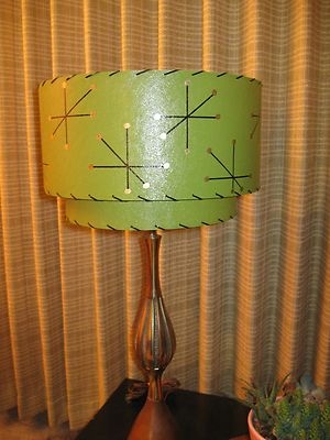 Atomic Two Tier Fiberglass Shade Gold Starburst Pattern Whipstitched