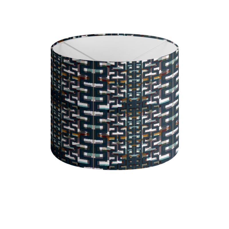 Autumnal Blue Palette Lamp Shade Mid Century Geometric Print Drum