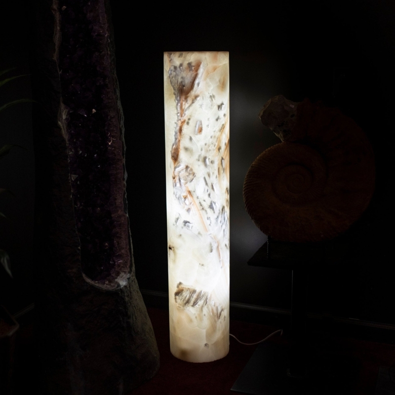 Banded Onyx Cylinder Floor Lamp with Internal Warm Glow