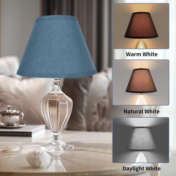 Barrel Lamp Shade Set, Medium Blue Linen-Like Fabric, Modern Coastal Style.