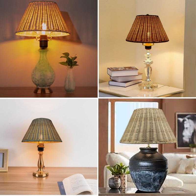 Barrel Lampshade Rattan Cane Scalloped Edge Floral Weave Boho