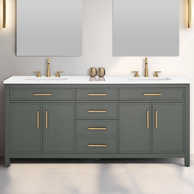 Bathroom Vanity 72 Inch Double Sink Navy Gold Combination Shaker Doors