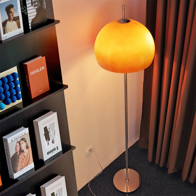 Bauhaus Floor Lamp White Mushroom Glass Shade Polished Metal Stem