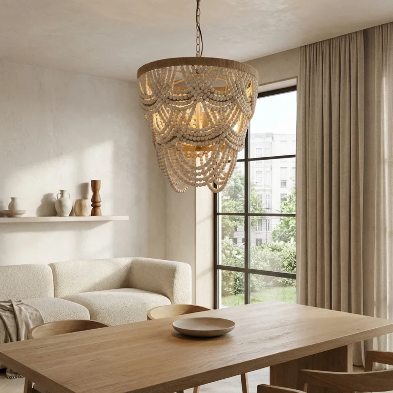 Beaded Chandelier Ombre Wood Beads Tiered Silhouette Bohemian