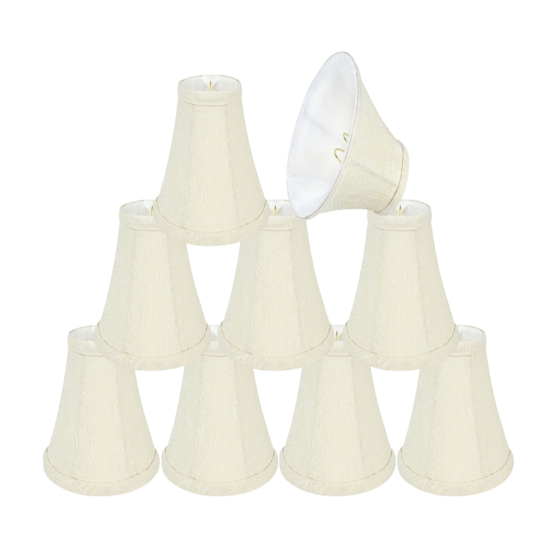 Beige Bell Lamp Shades Ribbed Construction Clip-On Fitter Set
