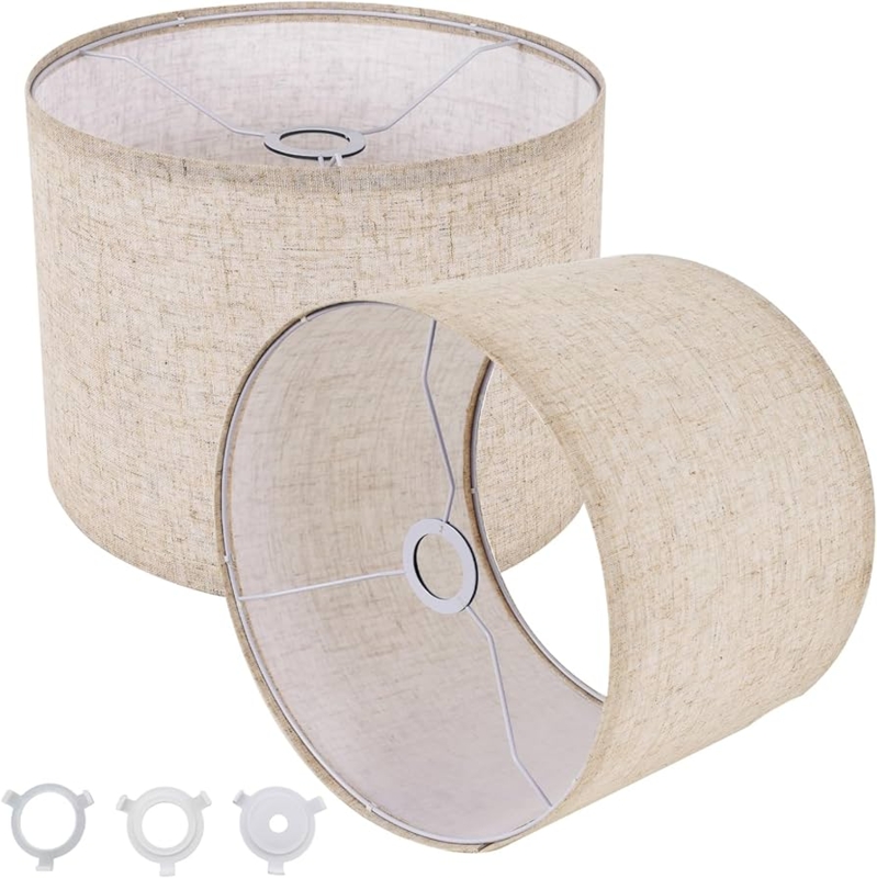Beige Drum Lampshade Set, Natural Linen Texture, Small Size