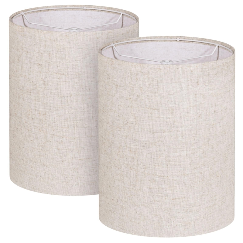 Beige Linen Weave Tall Drum Lamp Shades, Organic Modern Style.