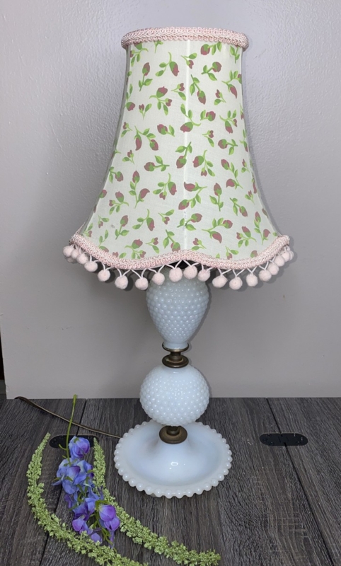 Bell Lamp Shade Pink Rosebud Floral Print Scalloped Edge Shabby Chic