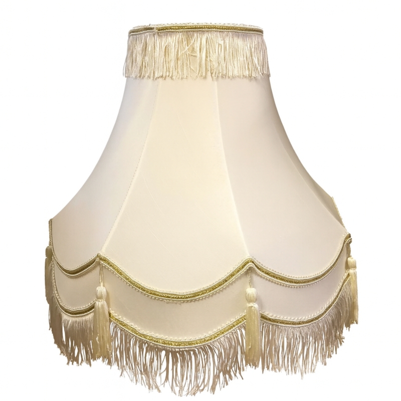 Bell Lamp Shade with Gold Braided Trim in Cream Fabric
