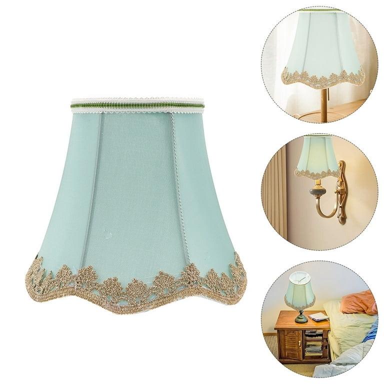 Bell Lampshade Beaded Fringe Floral Pattern Blue Victorian