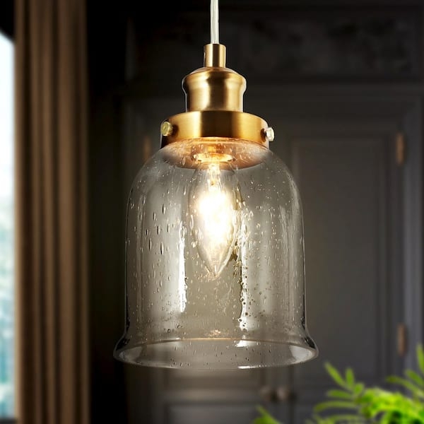 Bell Pendant Light Modern Brass Seeded Glass Kitchen Fixture