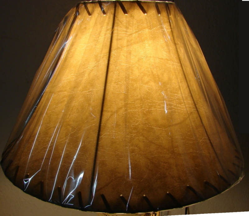 Bell Shaped Lamp Shade in Faux Leather Finish with Whipstitching.