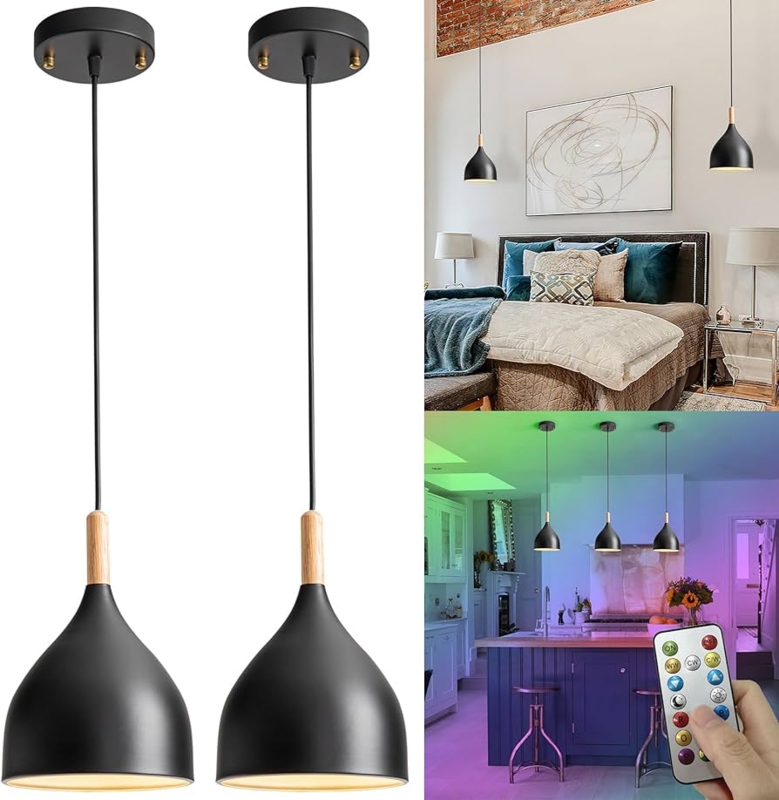 Black Cone Pendant Light Set: Matte Black Brass Industrial Duo