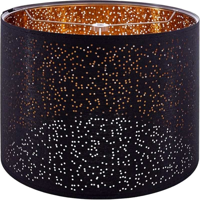 Black Drum Lampshade with Gold Interior, Modern Glam Style, Set of 2