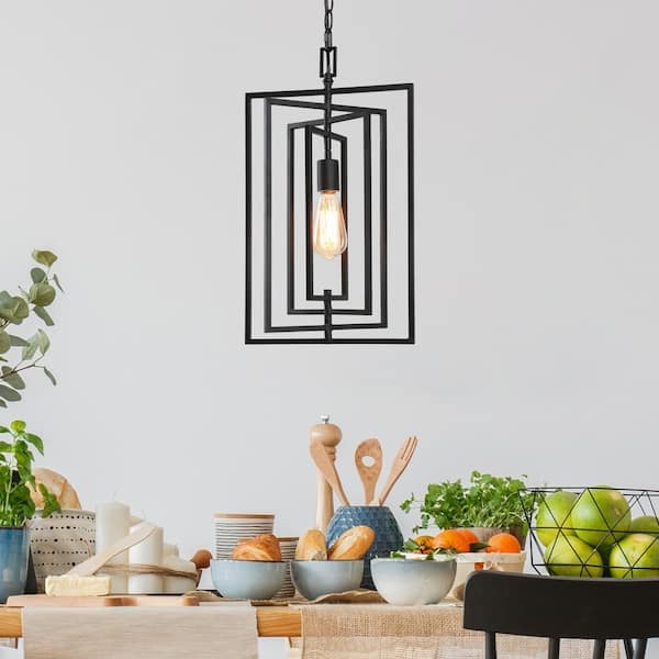 Black Geometric Pendant Light Rectangular Open Frame