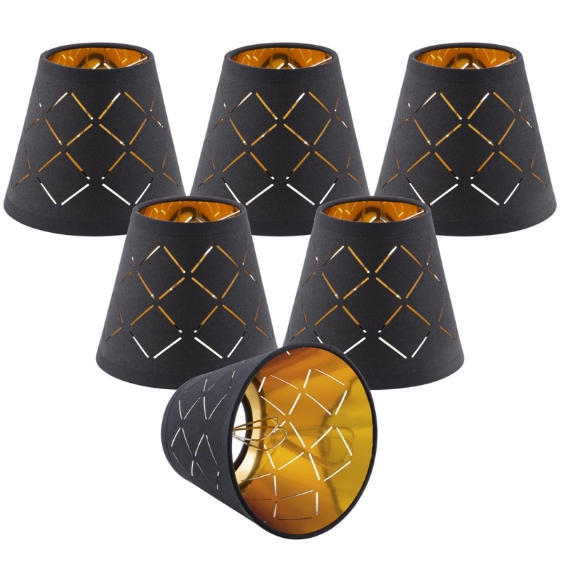 Black Lamp Shades Set of Six Tapered Gold Hardback Lining