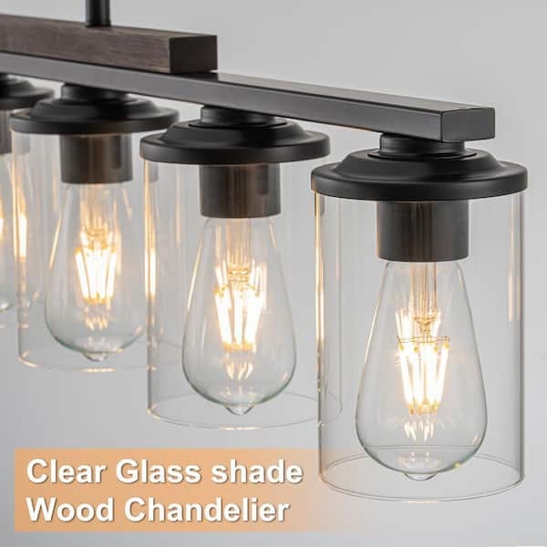 Black Linear Cage Pendant Light For Kitchen Island With Six Bulbs
