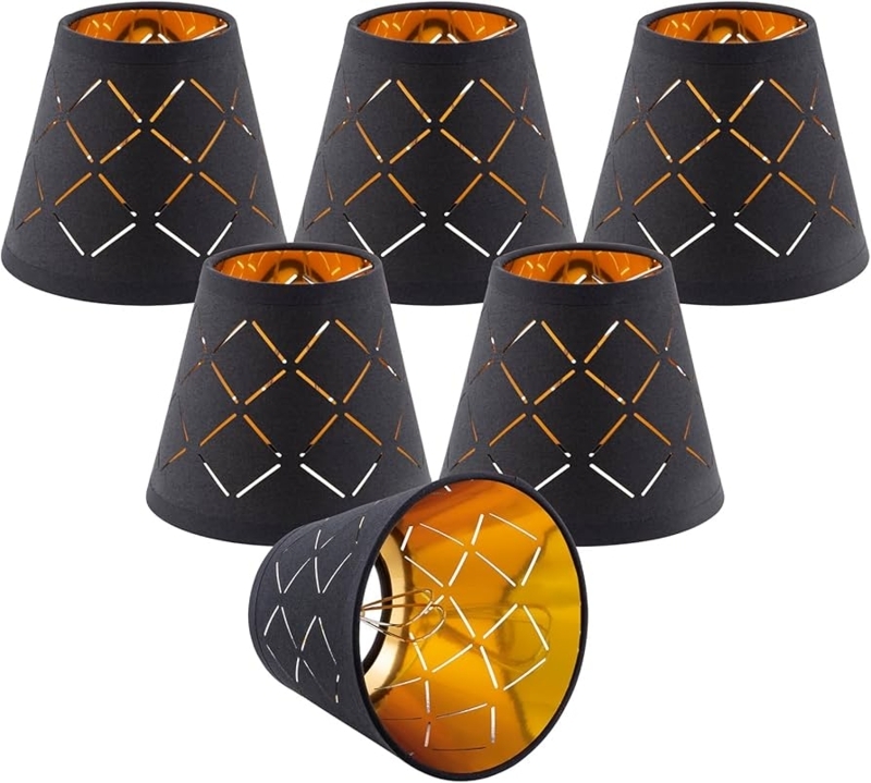Black Linen Lamp Shade Set with Gold Hardback Lining