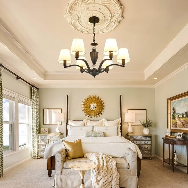 Black Metal Fabric Chandelier, 5-Light Circular Frame
