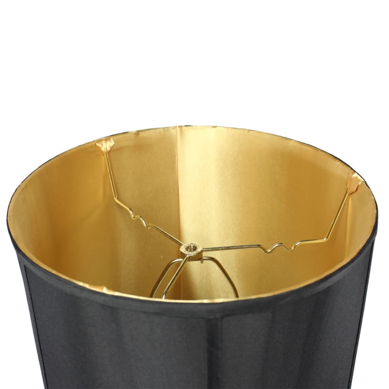 Black Shantung Empire Lamp Shade, Gold Trim, Traditional Style