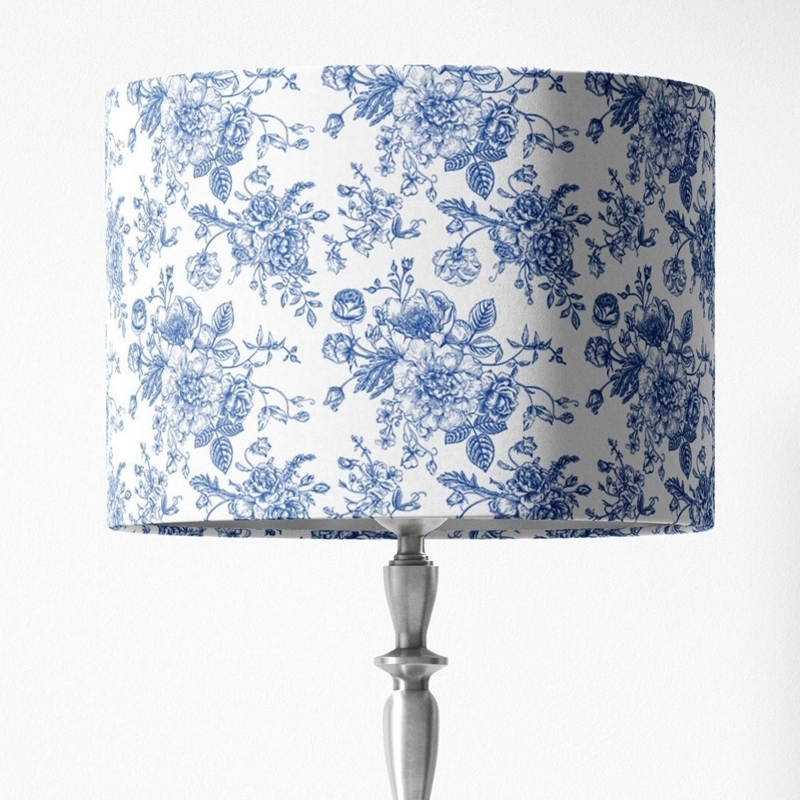 Blue and White Toile de Jouy Drum Lampshade, Traditional