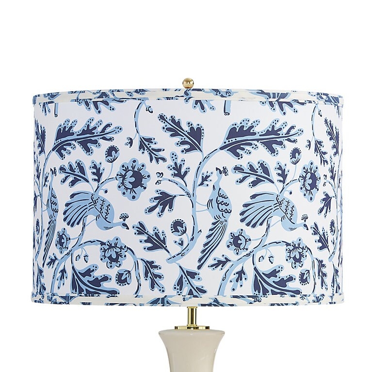 Blue and White Toile Pattern Drum Lamp Shade