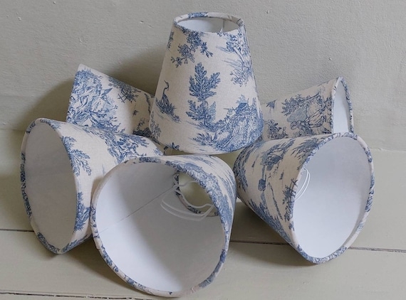 Blue Toile Lampshade for Chandelier Empire Shape Piped Trim