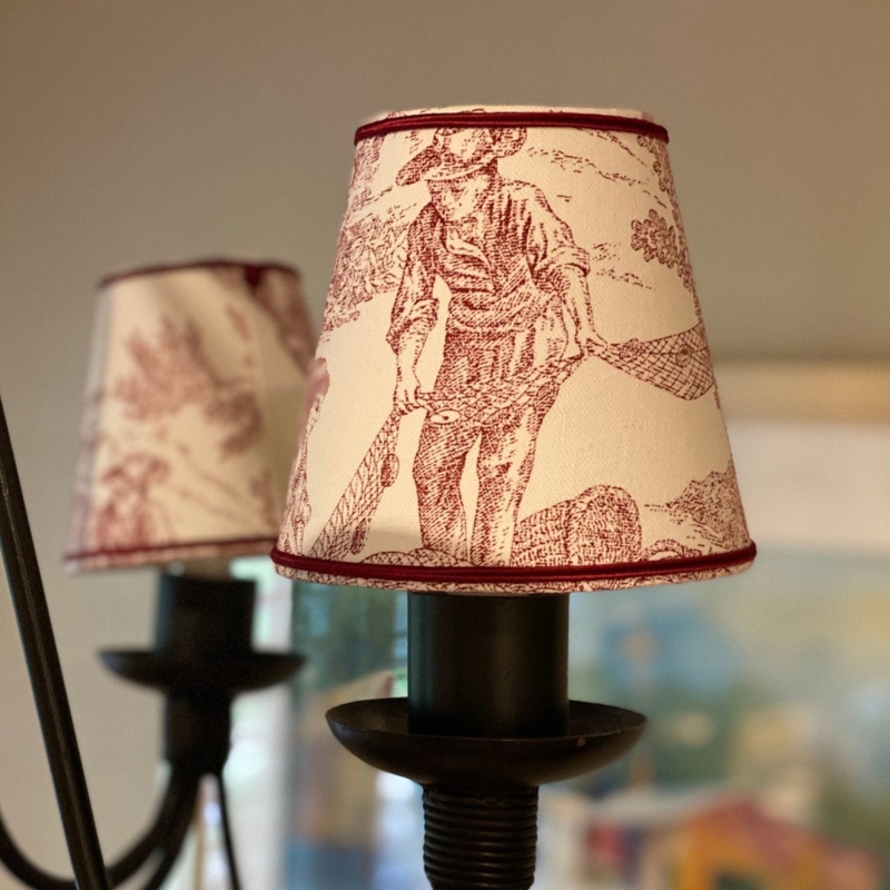 Blue White Toile Sconce Lampshade Empire Shape with Braided Trim