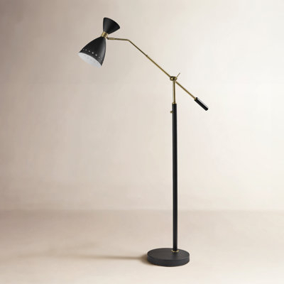 Bohemian Arc Floor Lamp: Metal Frame, Woven Fiber Shade.