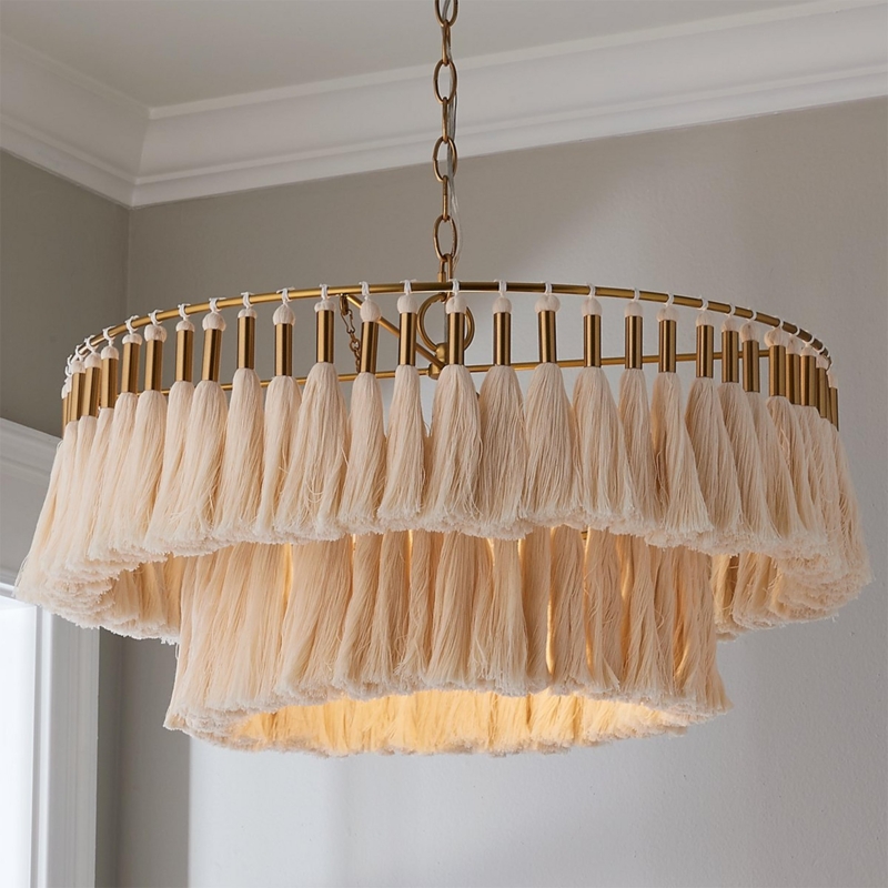 Boho Chic Tassel Chandelier with Cream Tiered Fringed Detail