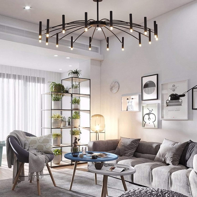 Branch Chandelier 18-Lights Matte Black Mid-Century Scandinavian