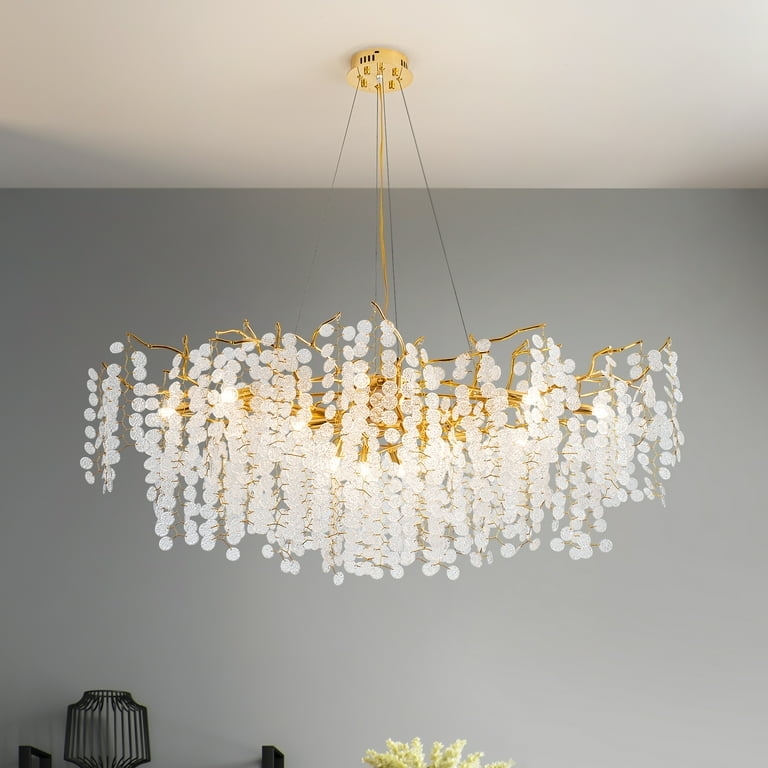 Branch Chandelier: Gold Frame with Frosted Petal Accents, Organic Glam