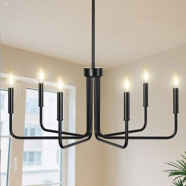 Branch Chandelier Six Light Matte Black Sputnik Style Exposed Bulb