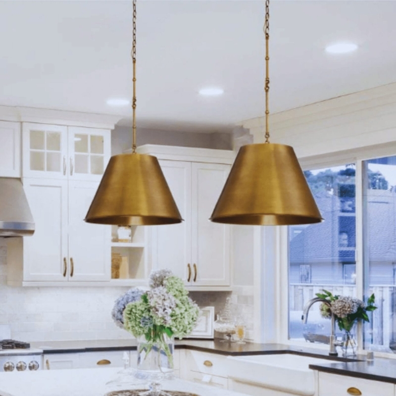 Brass Cone Pendant Light Set of 2 Brushed Finish Minimalist Geometric
