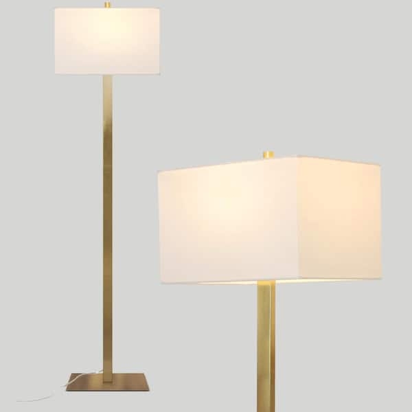 Brass Floor Lamp Marble Base Rectangular Shade Mid-Century Lighting