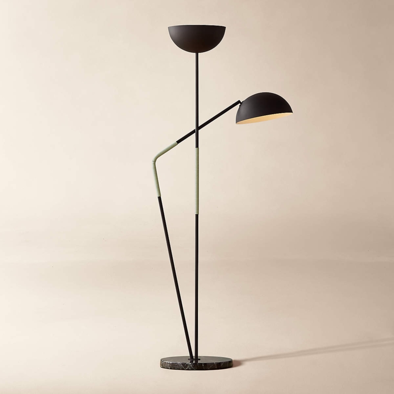 Brass Globe Floor Lamp with Dual Shades and Marble Base