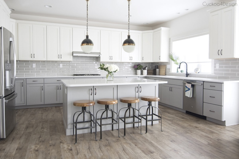 Brass Trim Globe Pendant Lights Transitional Kitchen Island Idea