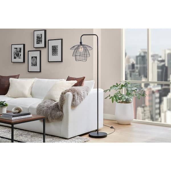 Bridge Floor Lamp Matte Black with Tapered Shade, Industrial Style