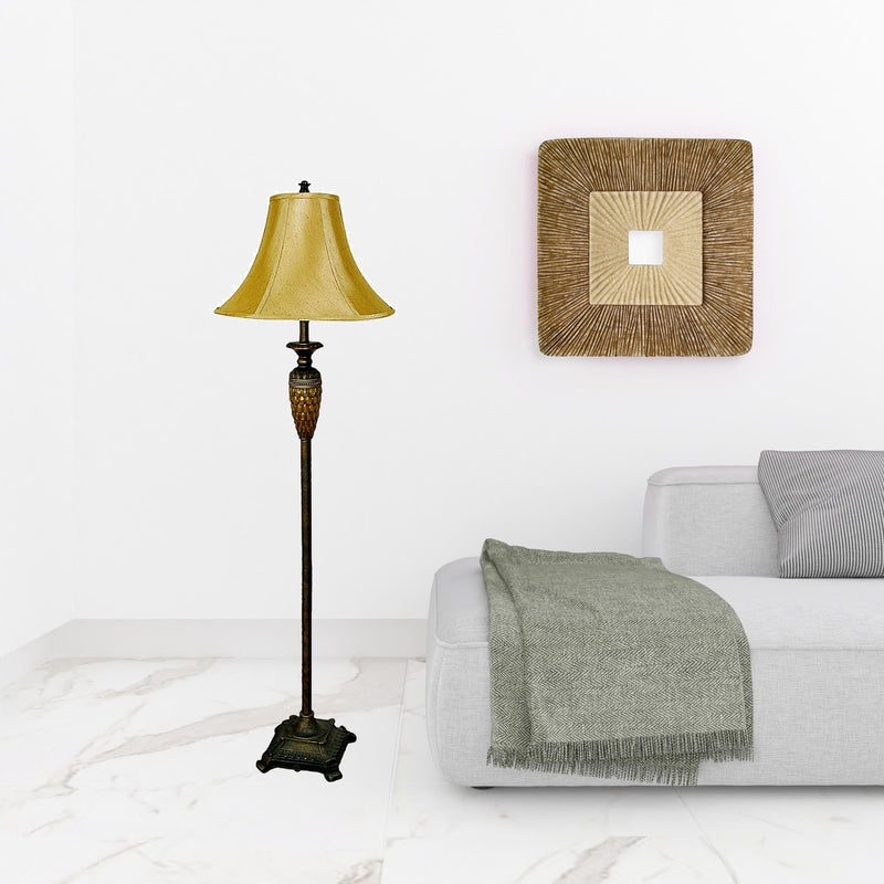 Bronze Floor Lamp Fluted Column, Elegant Gold Bell Shade Lighting