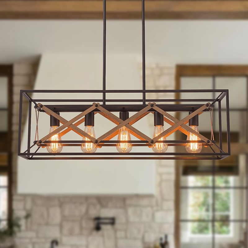 Bronze Wagon Wheel Chandelier Five Light Cylindrical Glass Shades