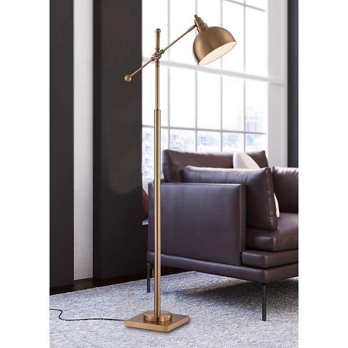 Brushed Brass Downbridge Floor Lamp with Adjustable Height