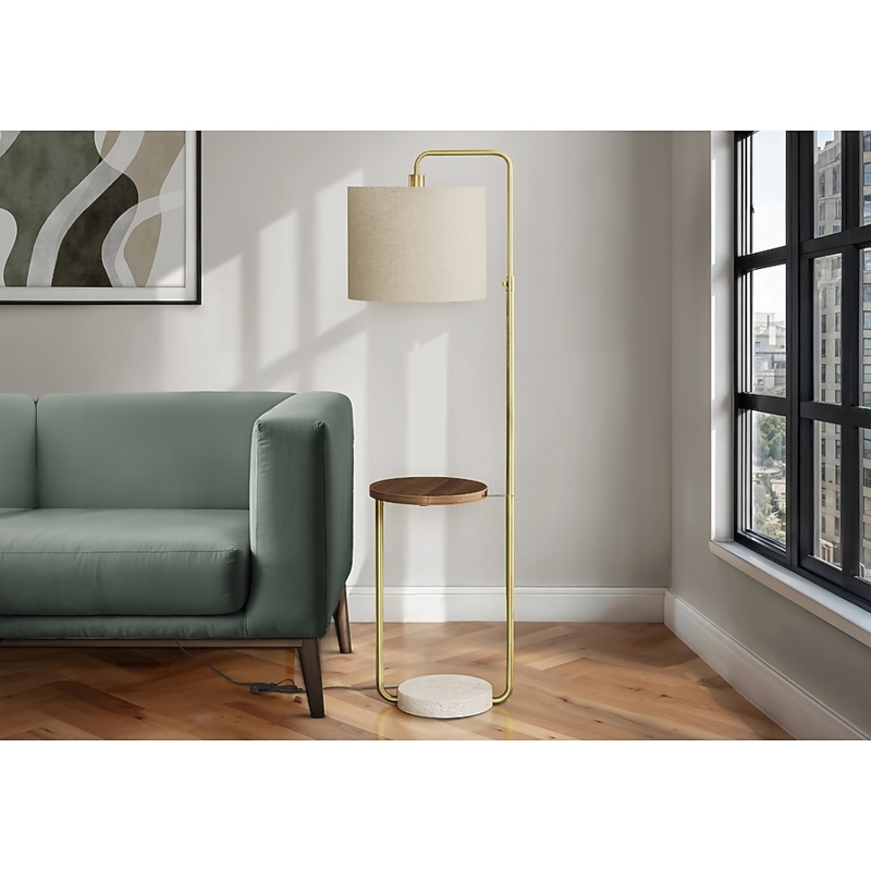 Brushed Brass Floor Lamp Tapered Linen Shade Contemporary Minimalist