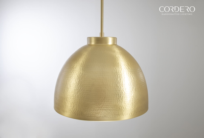 Brushed Brass Hammered Duke Dome Pendant Light Fixture -
