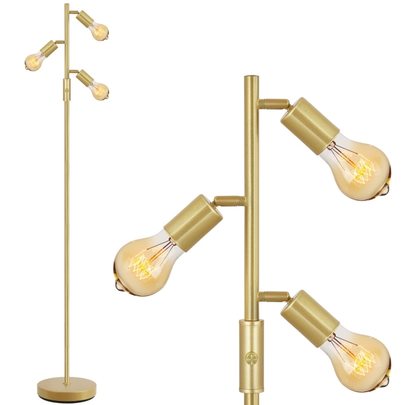 Brushed Brass Tree Floor Lamp with Adjustable Heads