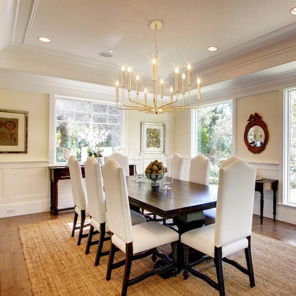 Brushed Brass Twelve Light Wagon Wheel Chandelier, Two Tier Farmhouse