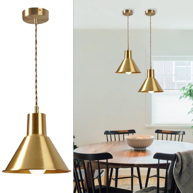 Brushed Gold Cone Pendant Light Fixture for Modern Kitchen Island