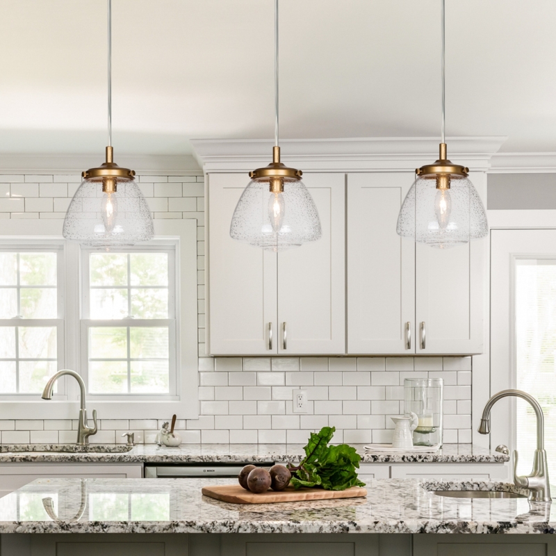 Brushed Gold Mini Pendant Light Seeded Glass Teardrop Shade Elegant