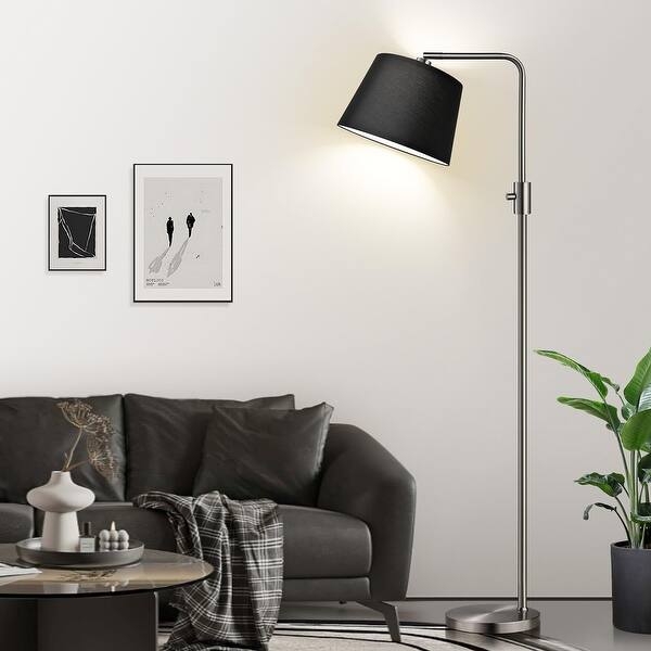 Brushed Nickel Arc Floor Lamp Black Drum Shade Modern Lighting