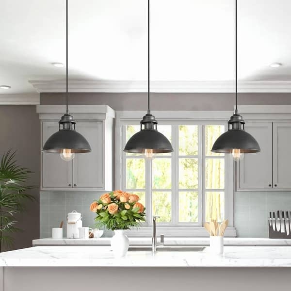 Brushed Silver Dome Pendant Light Industrial Farmhouse Kitchen