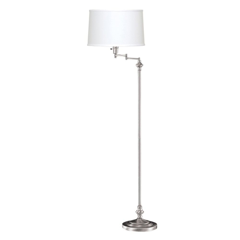 Brushed Steel Floor Lamp with Multi-Jointed Swing Arm and Tiered Base